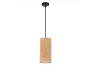 Miniaturka 2 - Lampa wisząca Beredano z czarnym zawieszeniem i abażurem we wzór korka na białym tle