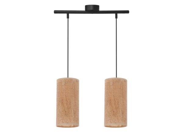 Lampa wisząca podwójna Beredano z korkowymi abażurami i czarną belką