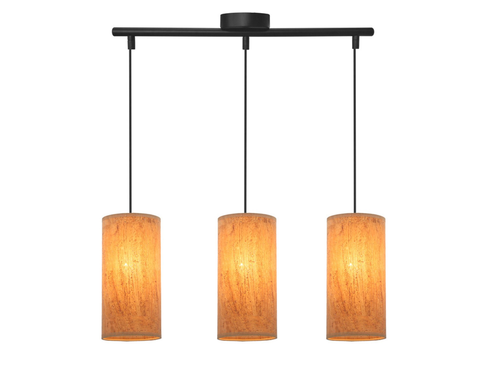 Trzy korkowe klosze lampy wiszącej Beredano widziane z innej strony