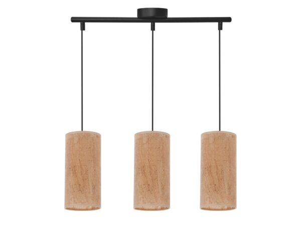 Lampa wisząca Beredano z trzema korkowymi abażurami i czarną belką
