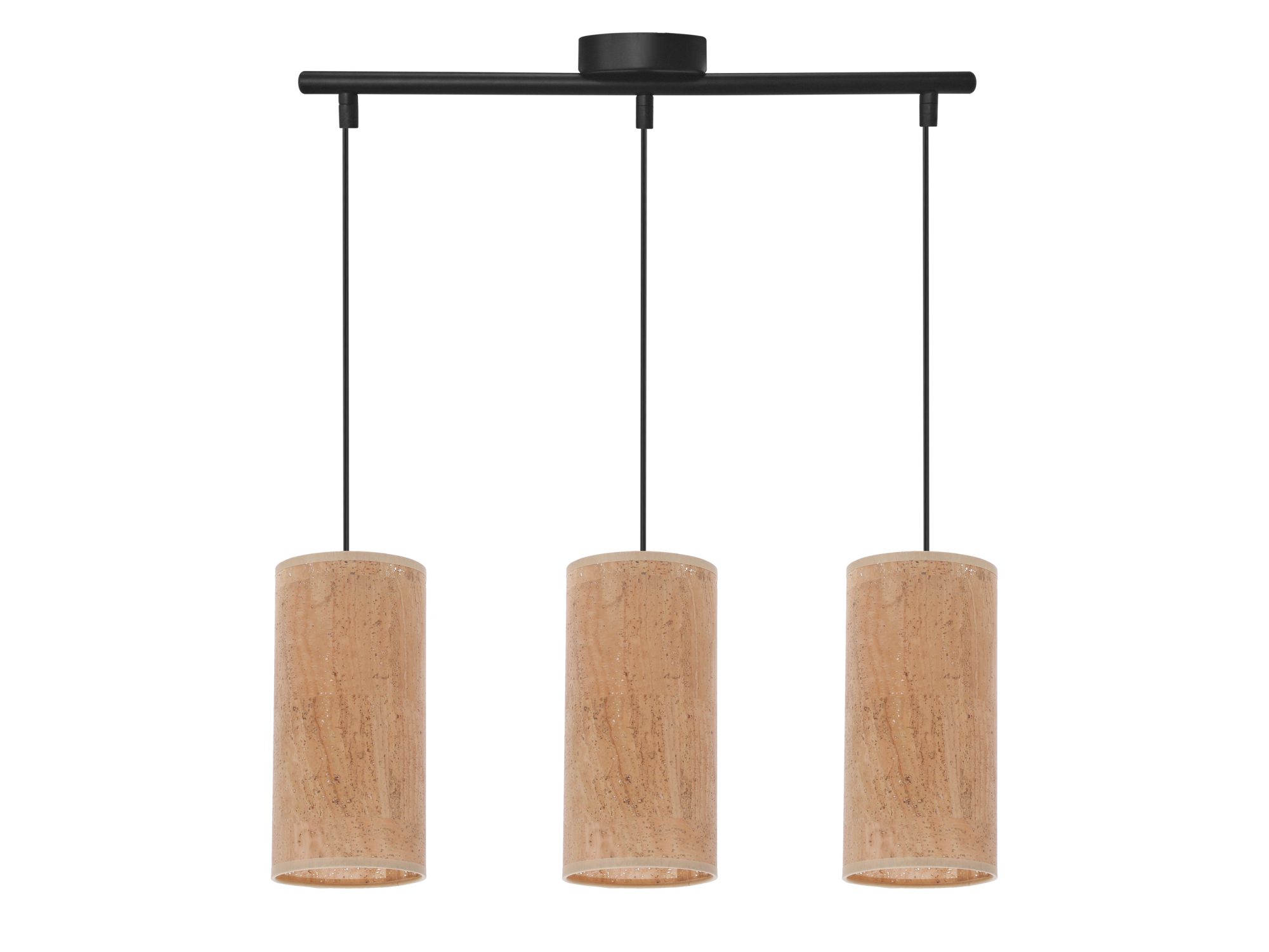 Lampa wisząca Beredano z trzema korkowymi abażurami i czarną belką