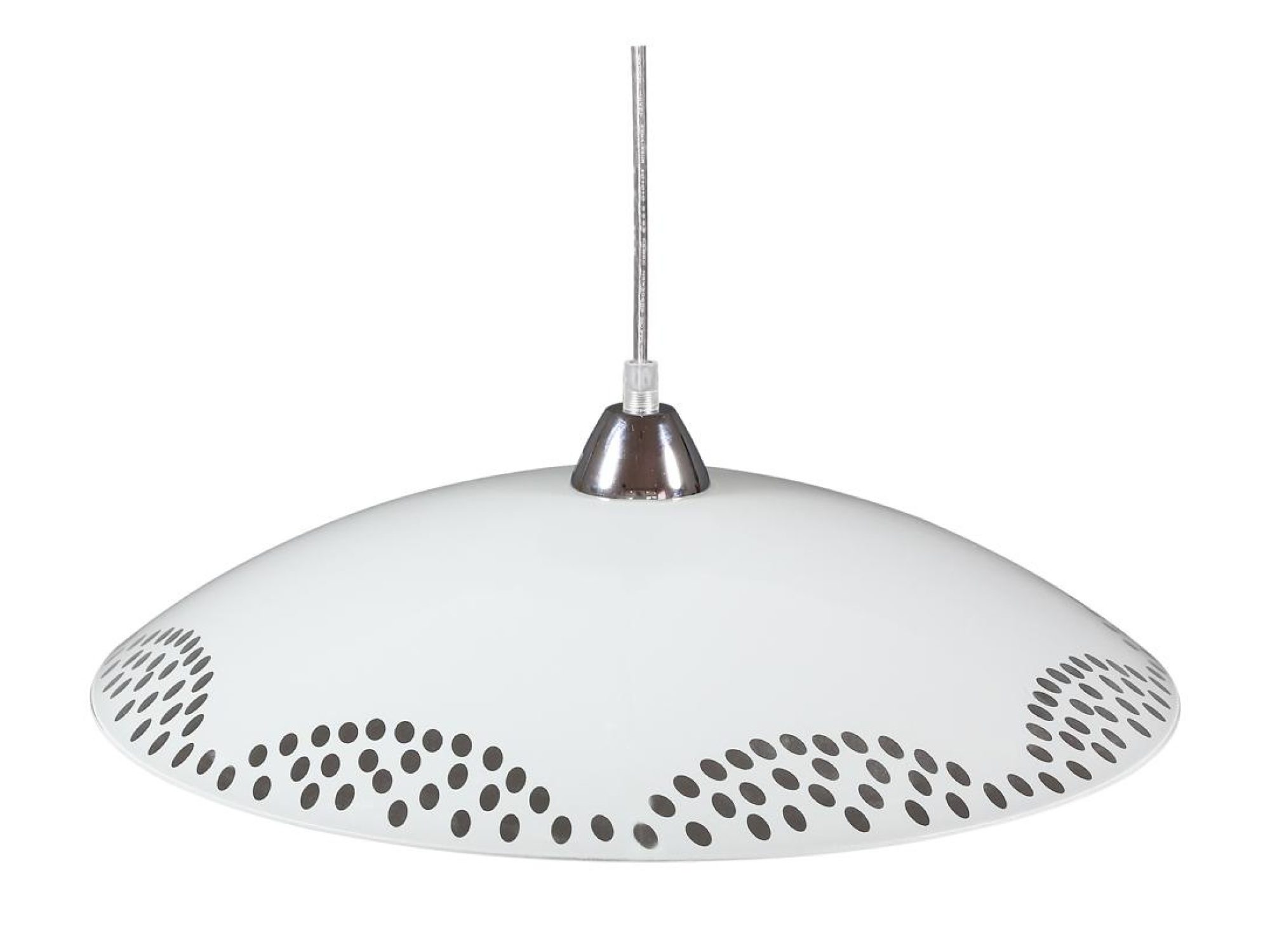 Lampa wisząca Beretira z szerokim białym kloszem i wzorem kropek
