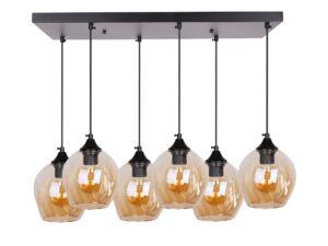 Miniaturka 4 - Czarna lampa wisząca Berevia z sześcioma brązowymi szklanymi kloszami