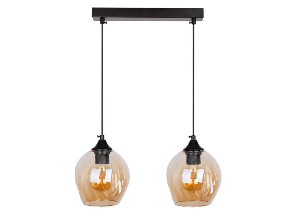 Lampa wisząca Berevia dwupunktowa z brązowymi kulistymi kloszami na białym tle