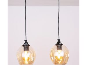 Miniaturka 3 - Dwupunktowa lampa Berevia z włączonymi żarówkami i brązowymi kloszami