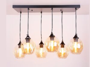Miniaturka 2 - Lampa sufitowa Berevia z sześcioma świecącymi źródłami w brązowych kloszach