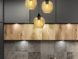 Miniaturka 1 - Lampa wisząca Berevia czarna z trzema brązowymi kloszami – zdjęcie 2