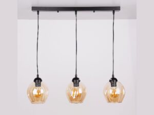 Miniaturka 1 - Lampa wisząca Berevia trzypunktowa, czarna konstrukcja i brązowe szklane klosze na białym tle