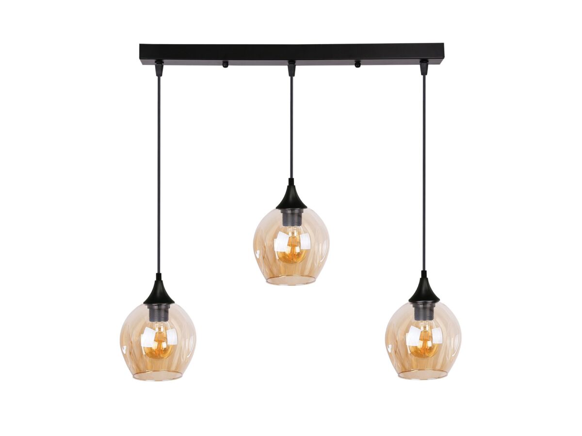 Lampa wisząca Berevia 3-punktowa czarna brązowe szkło