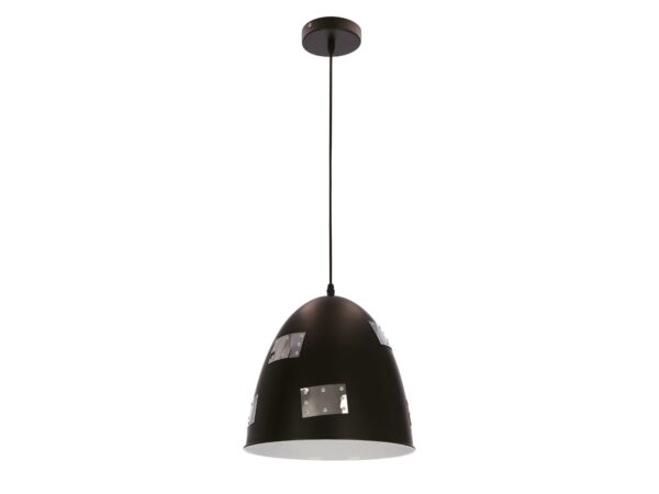 Lampa wisząca Berino czarna z chromowanymi detalami na dzwonowym kloszu