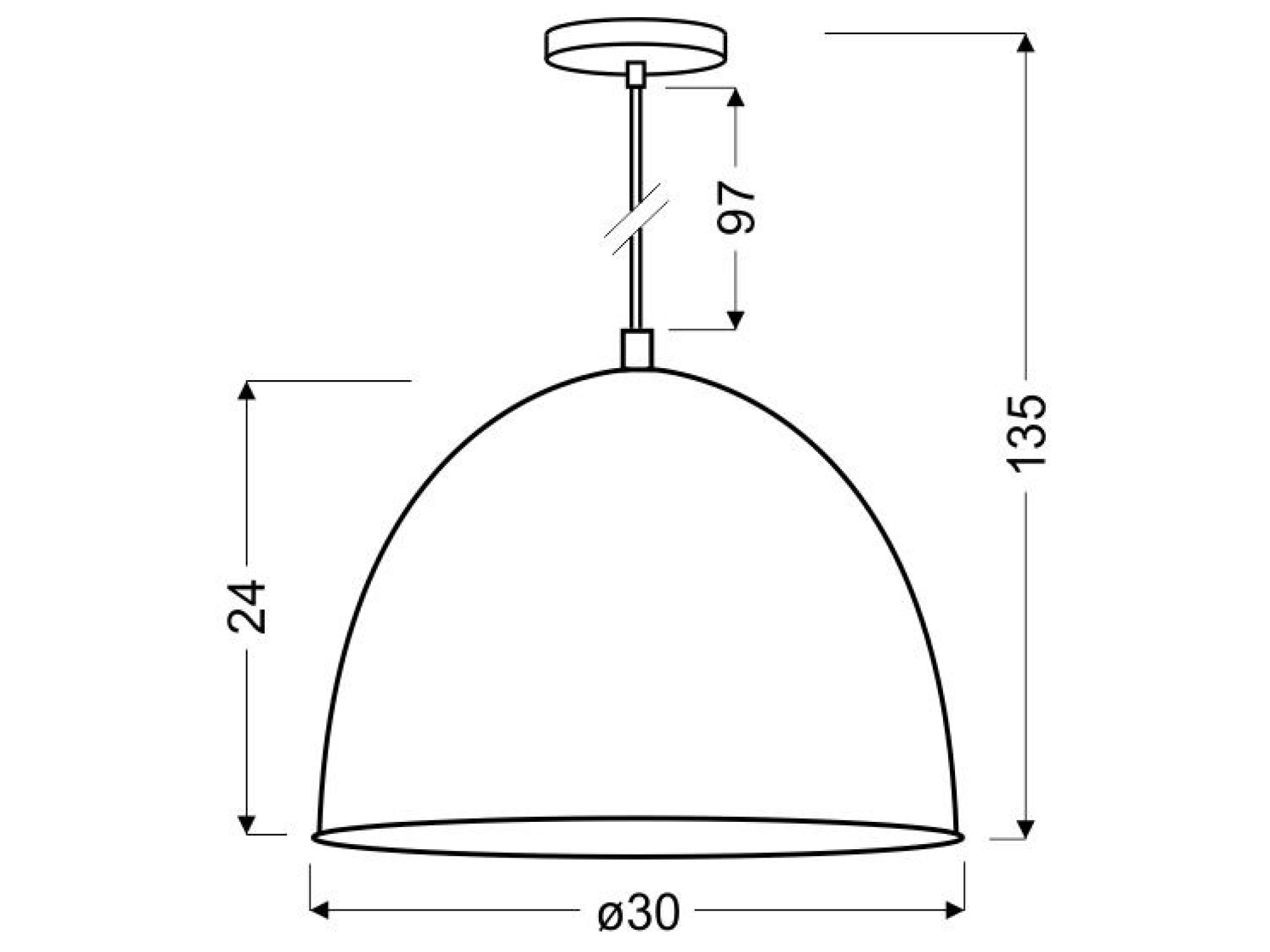 Rysunek wymiarowy lampy Berino: klosz 30 × 24 cm, wysokość całkowita 135 cm