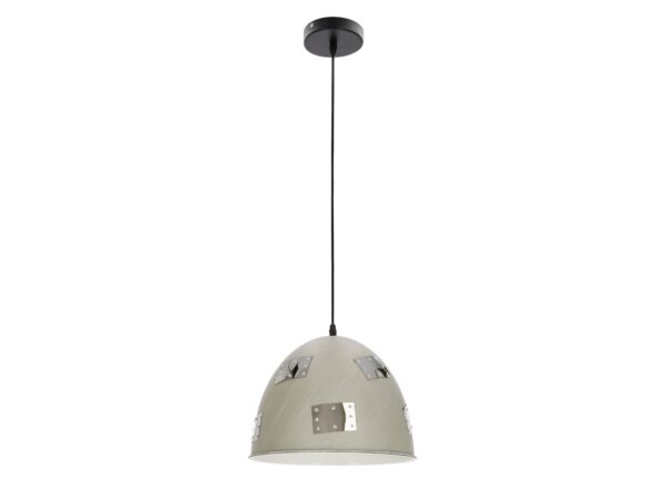 Lampa wisząca Berino z szarym metalowym kloszem i chromowanymi kwadratowymi dekorami