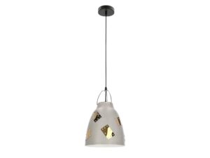 Miniaturka 2 - Lampa wisząca Berino z szarym metalowym kloszem i złotymi łatami.