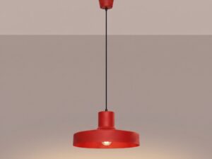 Miniaturka 2 - Lampa wisząca BIRNO czerwona z włączonym światłem