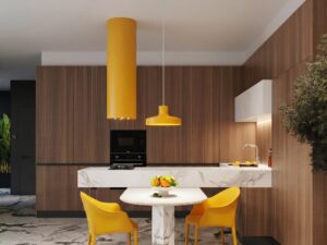 Miniaturka 5 - Lampa wisząca BIRNO żółta nad stołem w kuchni