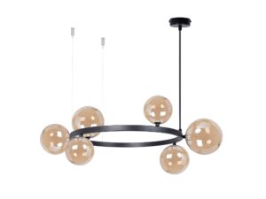 Miniaturka 2 - Lampa wisząca Bolero 6 z bursztynowymi szklanymi kulami i czarnym korpusem.