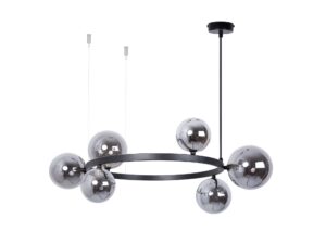 Miniaturka 3 - Lampa wisząca Bolero 6 z grafitowymi szklanymi kloszami na jasnym tle.