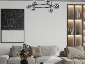Miniaturka 4 - Lampa wisząca Bolero 6 z grafitowymi kloszami w aranżacji salonu.