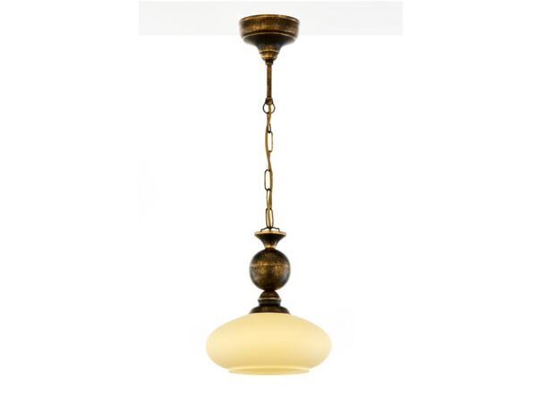Lampa wisząca Bolero czarna ze złotą patyną i jasnym szklanym kloszem na białym tle