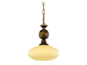 Miniaturka 2 - Lampa wisząca Bolero – detal jasnego szklanego klosza i patynowanego stelaża