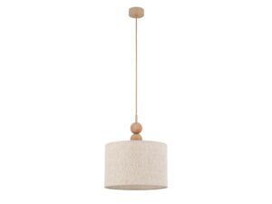 Miniaturka 2 - Lampa wisząca Bolla 1-punktowa, lniany abażur i jasne drewniane kule na białym tle