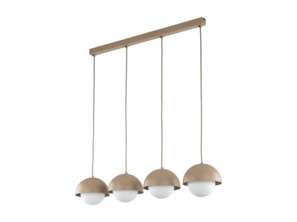 Lampa wisząca Bono 4-punktowa piaskowy beż i białe szklane klosze, ujęcie produktowe