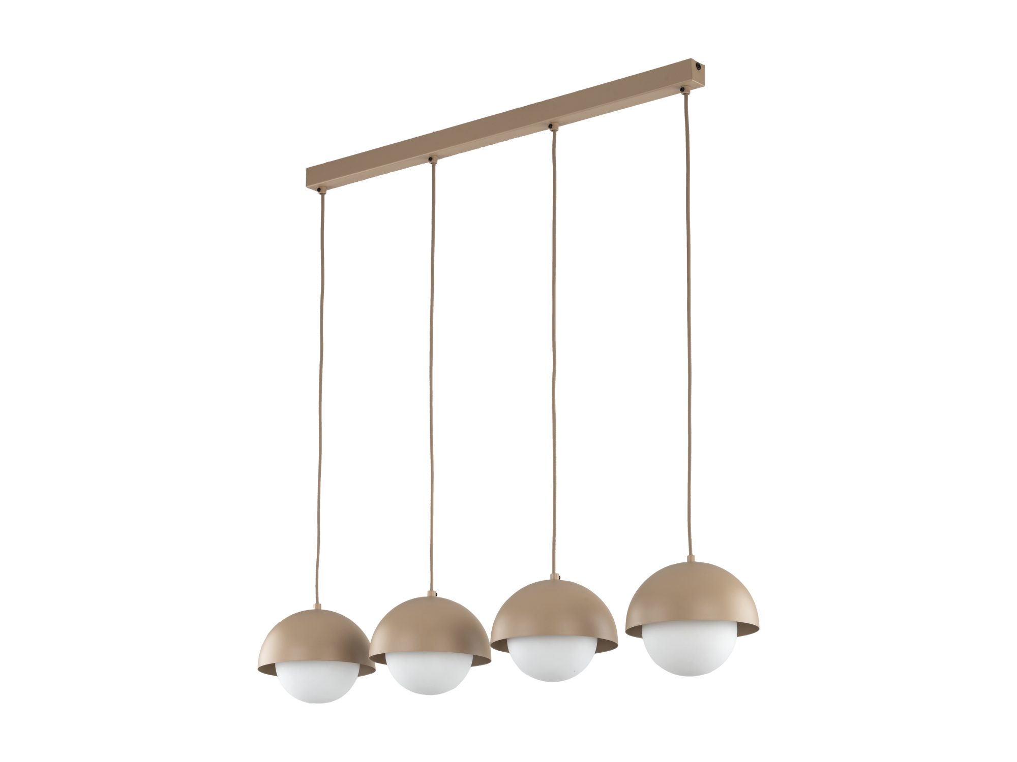 Lampa wisząca Bono 4-punktowa piaskowy beż i białe szklane klosze, ujęcie produktowe
