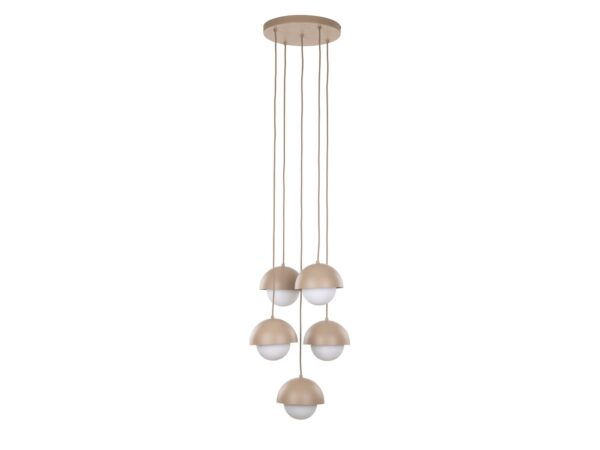 Lampa wisząca Bono pięciopunktowa w piaskowym beżu na białym tle