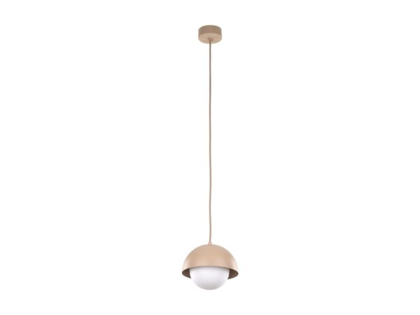 Lampa wisząca Bono S w piaskowym beżu z półkulistym kloszem na białym tle