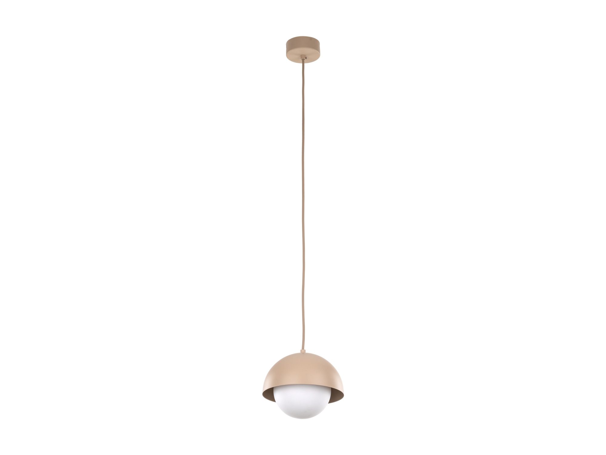 Lampa wisząca Bono S w piaskowym beżu z półkulistym kloszem na białym tle