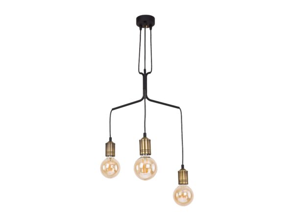 Lampa wisząca Borneo 3-punktowa z czarnymi ramionami i oprawkami w kolorze mosiądzu patynowanego