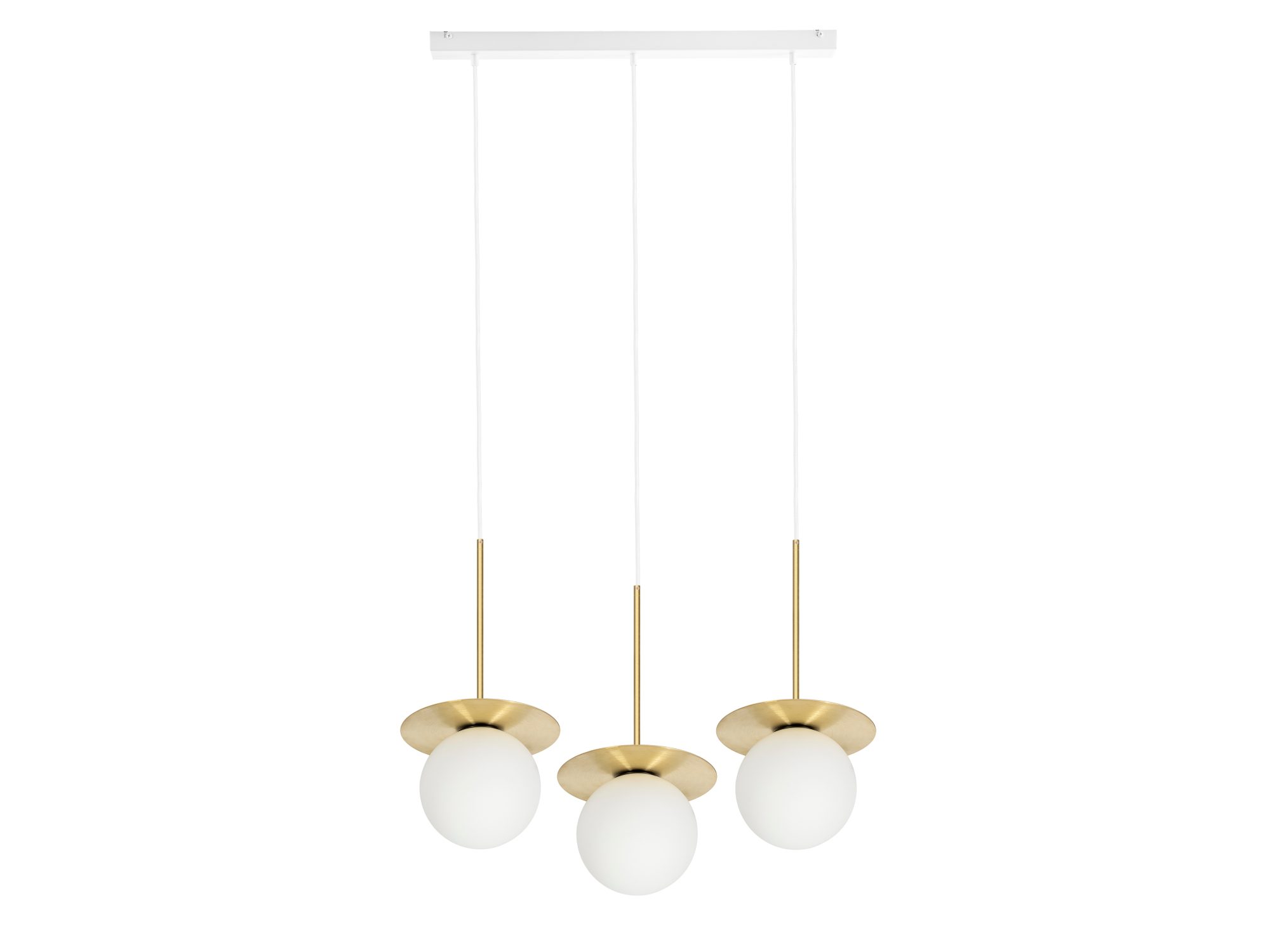 Lampa wisząca BORRA B 3L mosiądz z trzema mlecznymi kulami
