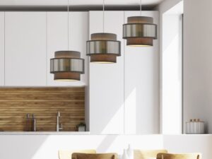 Miniaturka 1 - Lampa wisząca Calatena z trzema abażurami nad stołem w jadalni