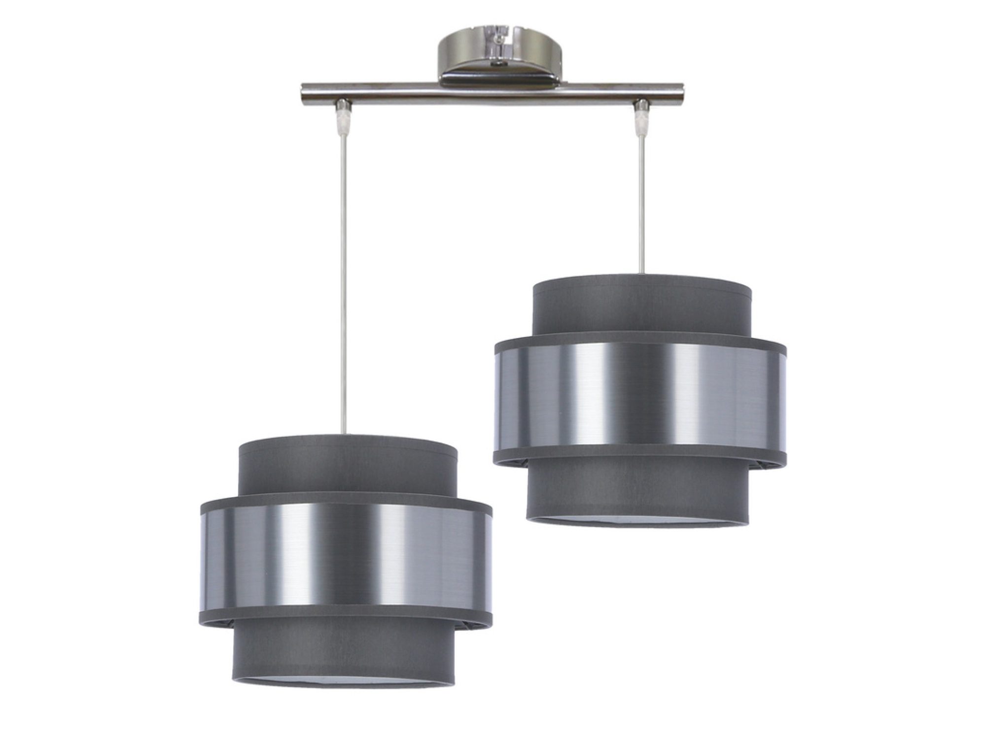 Lampa wisząca Calatena chromowana z dwoma szaro-srebrnymi abażurami