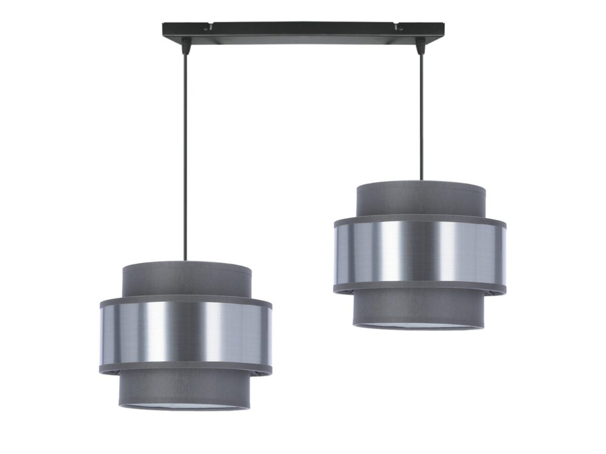 Lampa wisząca Calatena z 2 szaro-srebrnymi abażurami