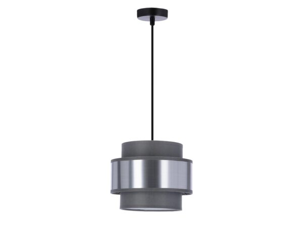 Lampa wisząca Calatena z czarnym zawieszeniem i szaro-srebrnym abażurem