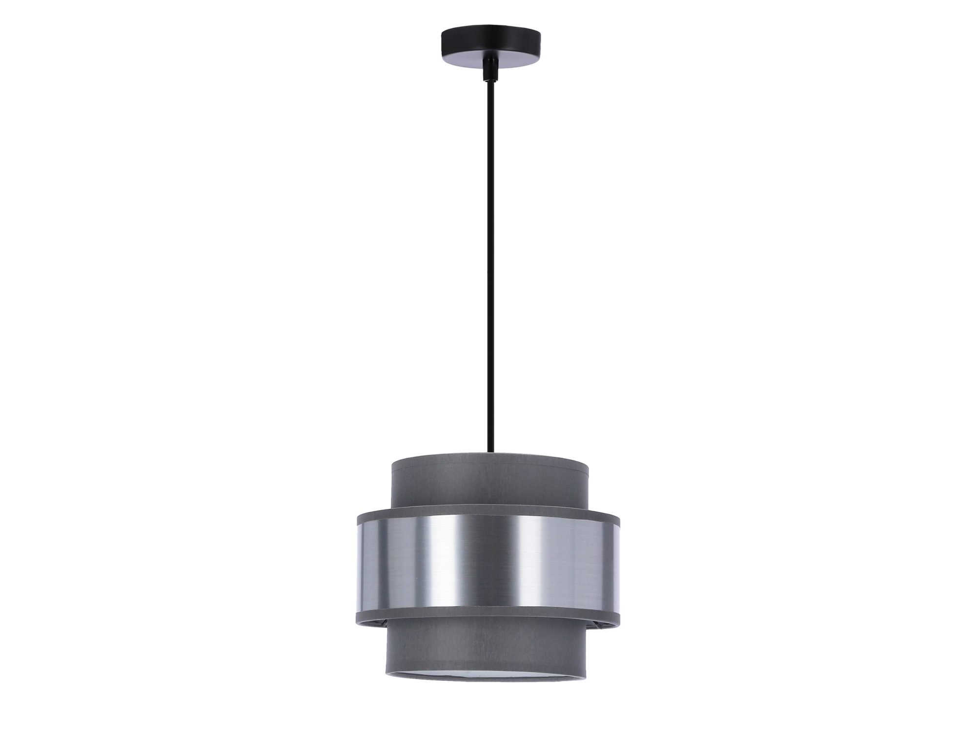 Lampa wisząca Calatena z czarnym zawieszeniem i szaro-srebrnym abażurem
