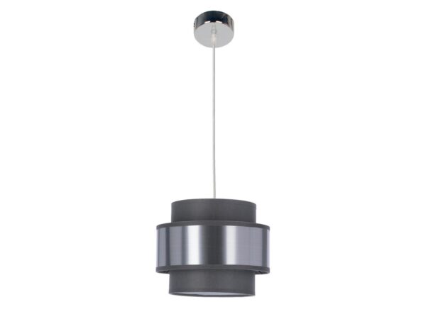 Lampa wisząca Calatena chromowana z szarym abażurem i srebrnym pasem