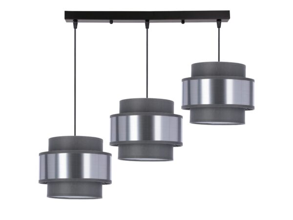 Lampa wisząca Calatena z trzema szarymi abażurami ze srebrnym pasem