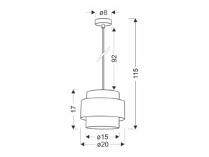Miniaturka 3 - Rysunek wymiarowy lampy wiszącej Calatena 115 cm wysokości i 20 cm średnicy