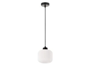Miniaturka 2 - Lampa wisząca Calera z białym ryflowanym szklanym kloszem i czarnym zawieszeniem