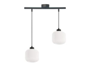 Miniaturka 2 - Lampa wisząca Calera czarna z dwoma białymi ryflowanymi kloszami
