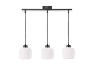 Miniaturka 2 - Lampa wisząca Calera z trzema białymi ryflowanymi kloszami