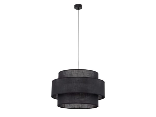 Lampa wisząca Calisto z trzema czarnymi abażurami na białym tle