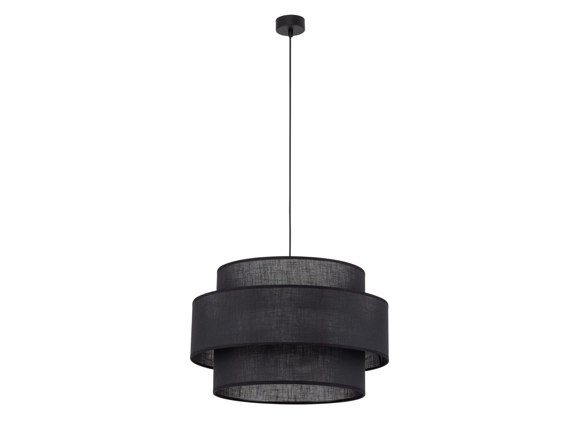 Lampa wisząca Calisto z trzema czarnymi abażurami na białym tle