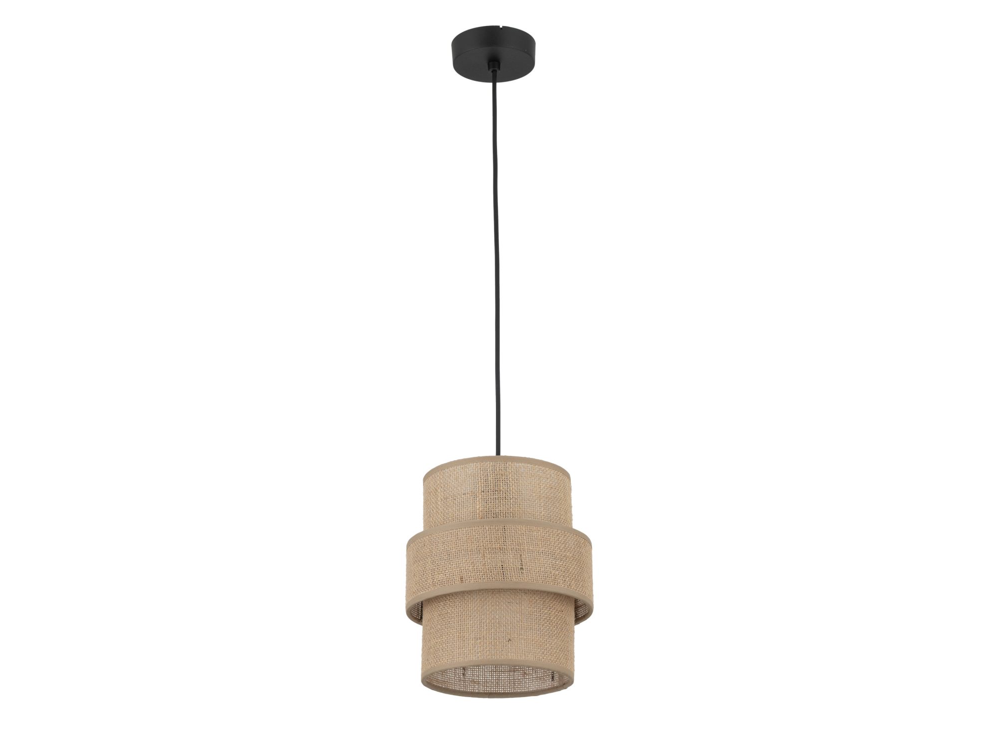 Lampa wisząca Calisto z jutowym abażurem na białym tle