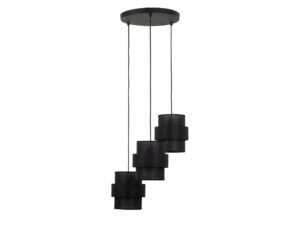 Miniaturka 6 - Lampa wisząca Calisto Koło czarna z trzema dwuwarstwowymi abażurami na białym tle