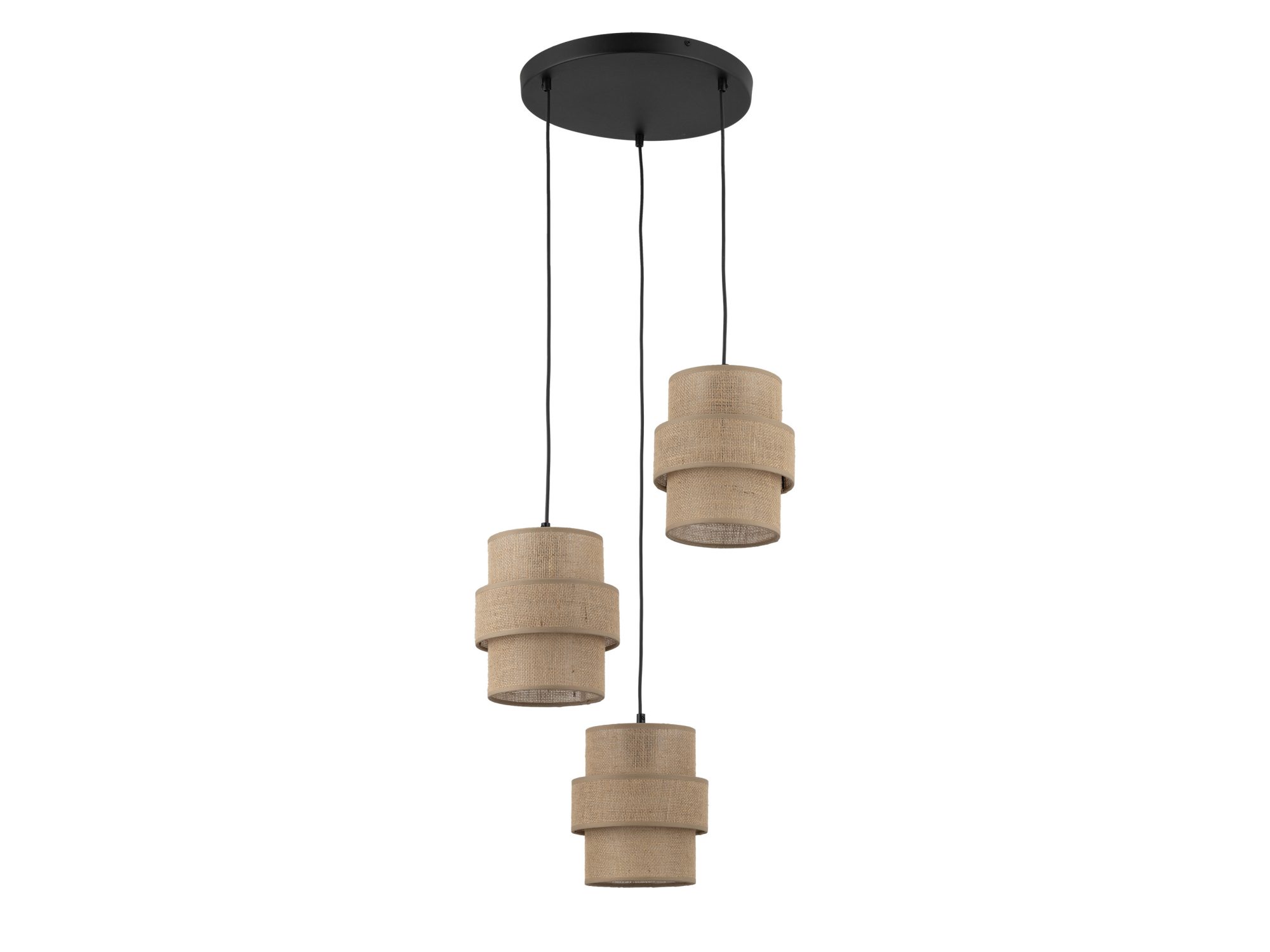 Lampa wisząca Calisto Koło z jutowymi abażurami na białym tle