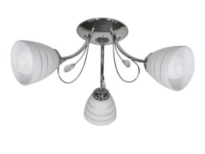 Miniaturka 4 - Lampa Calono z trzema białymi szklanymi kloszami na chromowanej konstrukcji