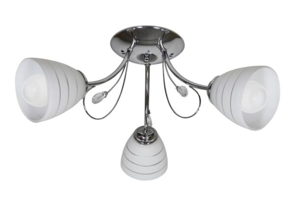 Lampa Calono z trzema białymi szklanymi kloszami na chromowanej konstrukcji